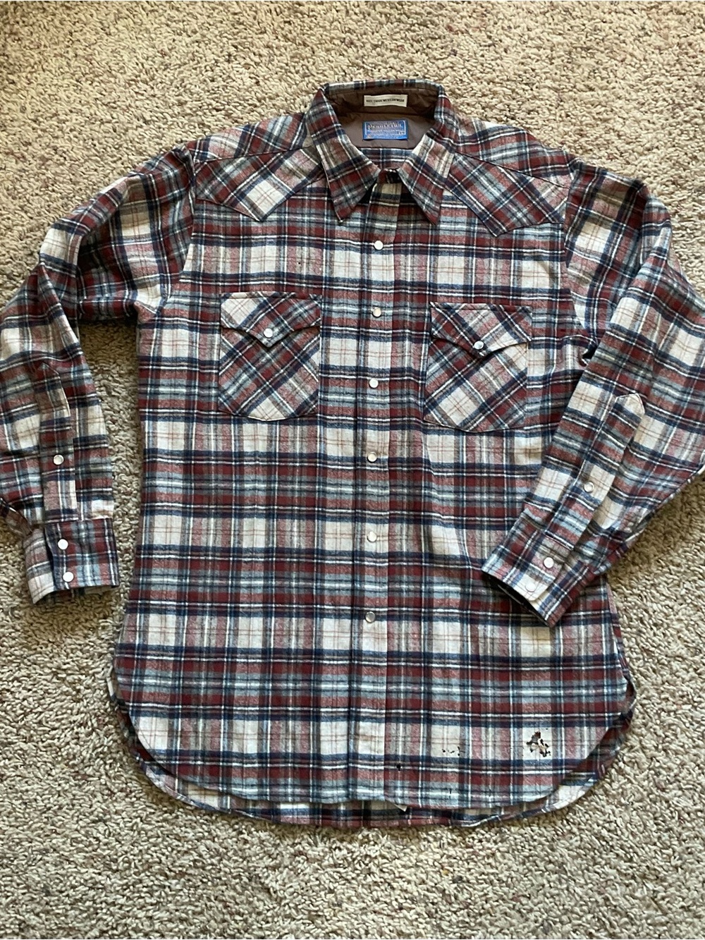 Vintage 70s Men’s Wool Shirt Large Pendleton Westerncore Cowboycore Pearl Snaps